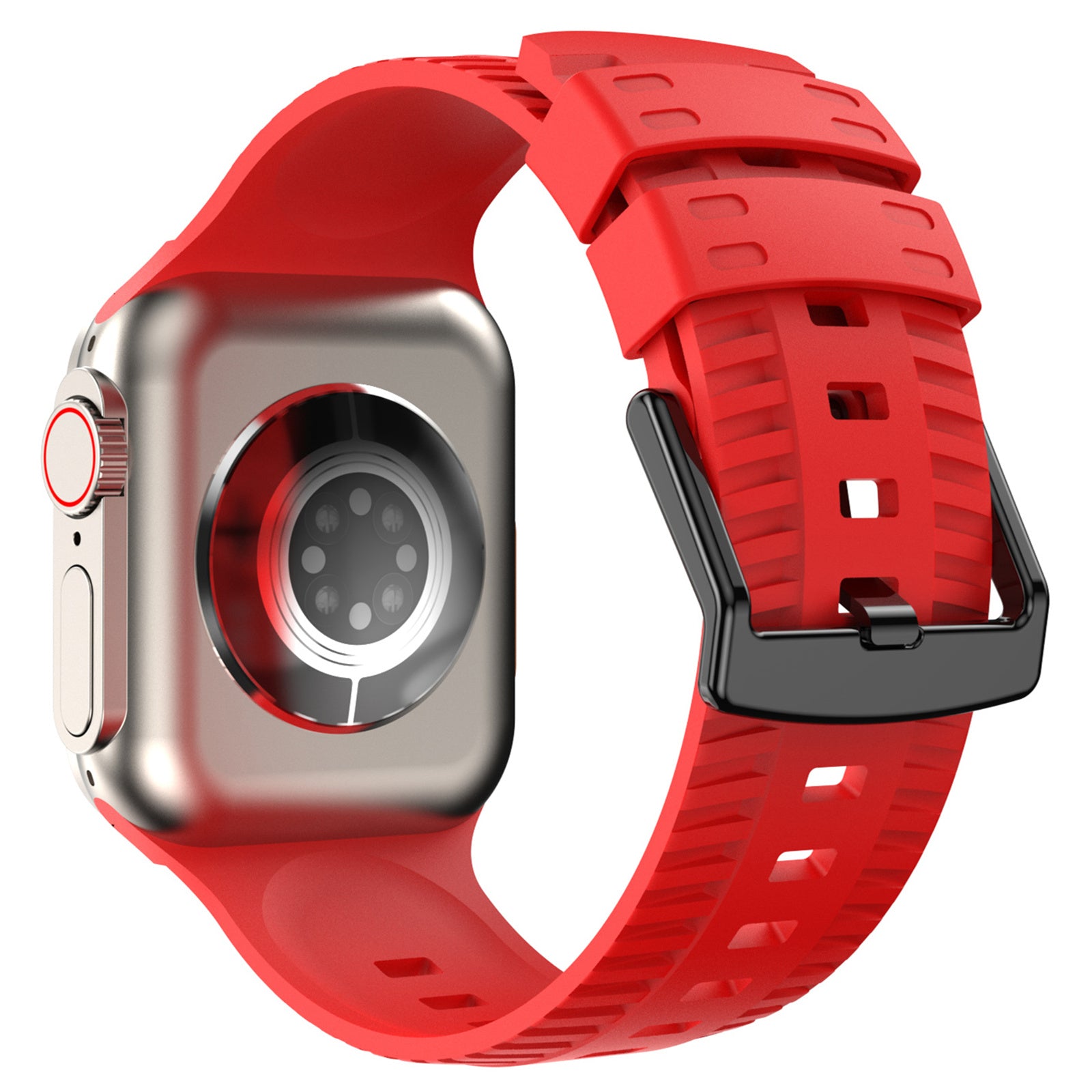 Uniqkart for Apple Watch Ultra 49mm / Series 8 7 45mm / 6 5 4 SE (2022) SE 44mm / 3 2 1 42mm Tire Textured Watchband Silicone Watch Strap - Red Uniqkart for Apple Watch Ultra 49mm / Series 8 7 45mm / 6 5 4 SE (2022) SE 44mm / 3 2 1 42mm Tire Textured Watchband Silicone Watch Strap - Red